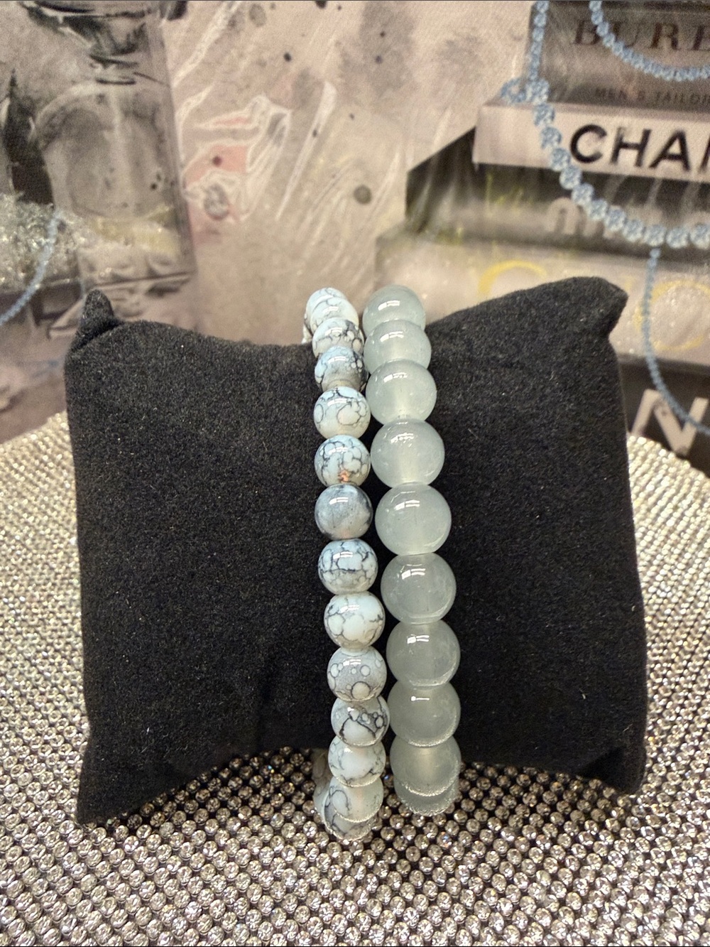 Soft Blue Beaded glass Stretch Bracelet Duo. 🆕